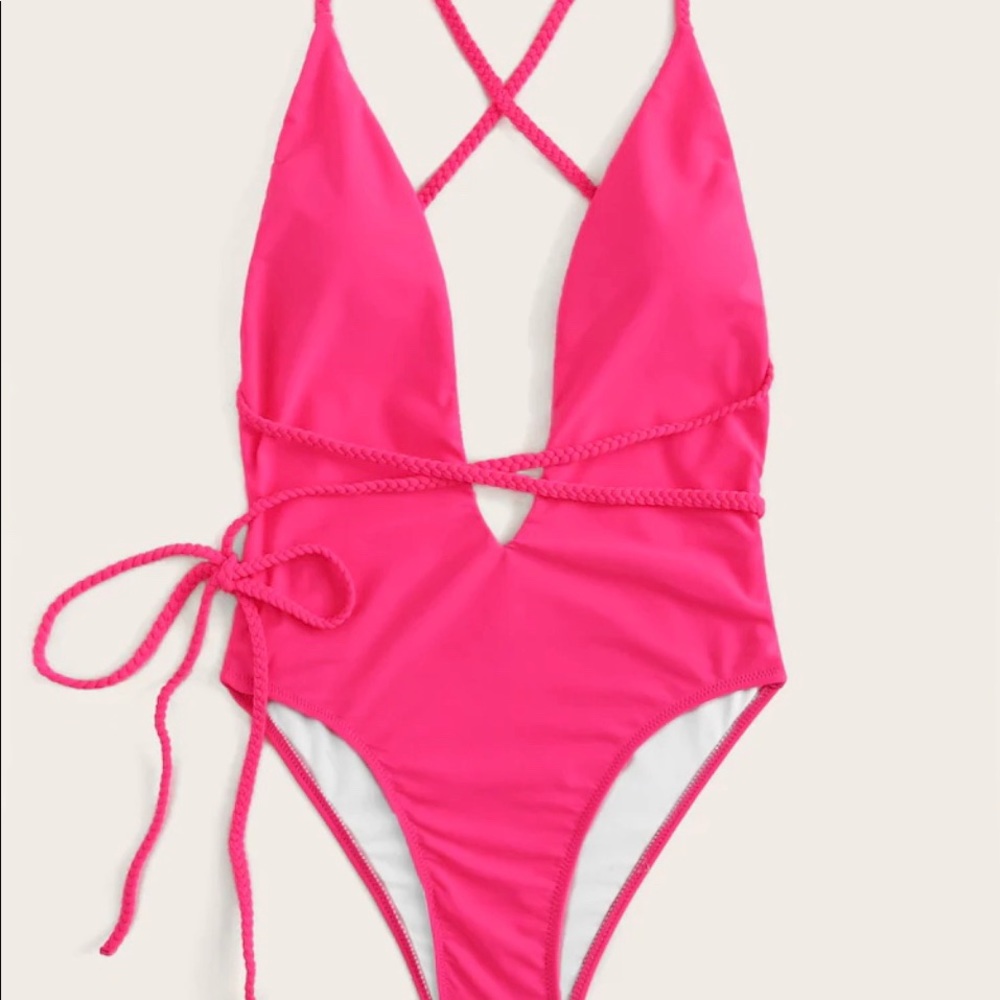 Neon Pink Criss Cross One Piece